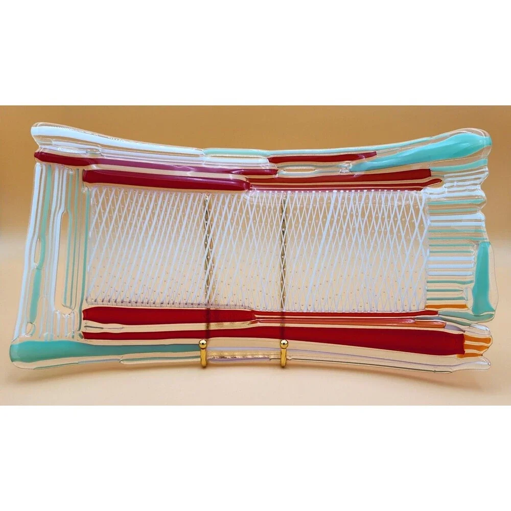 Beautiful David Jacobson Large 16” Fused Art Glass w/Reticello Center Platter